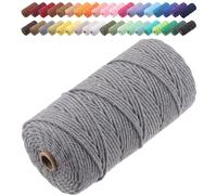 GOHOF Macrame Cord 3mm x 150m Premium Cotton Macrame Rope, 4 Strand Twisted Soft Cotton Cord, One of The Most Perfect Materials for Macrame Art, Cotton String Without Chemicals (Dark Grey)
