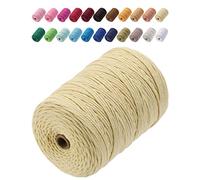 GOHOF Macrame Cord 3mm x 200m Premium Cotton Macrame Rope, 4 Strand Twisted Soft Cotton Cord, Light Yellow