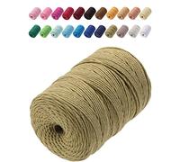 GOHOF Macrame Cord 3mm x 200m Premium Cotton Macrame Rope, 4 Strand Twisted Soft Cotton Cord, One of The Most Perfect Materials for Macrame Art, Cotton String Without Chemicals (Dark Khaki)