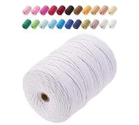 GOHOF Macrame Cord 3mm x 200m Premium Cotton Macrame Rope, 4 Strand Twisted Soft Cotton Cord, One of The Most Perfect Materials for Macrame Art, Cotton String Without Chemicals (White)