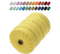 GOHOF Macrame Cord 3mm x 200m Premium Cotton Macrame Rope, 4 Strand Twisted Soft Cotton Cord, One of The Most Perfect Materials for Macrame Art, Cotton String Without Chemicals (Yellow)