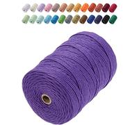 GOHOF Macrame Cord 3mm x 200m Premium Cotton Macrame Rope, 4 Strand Twisted Soft Cotton Cord, One of The Most Perfect Materials for Macrame Art, Cotton String Without Chemicals (Purple)