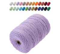 GOHOF Macrame Cord 3mm x 200m Premium Cotton Macrame Rope, 4 Strand Twisted Soft Cotton Cord, One of The Most Perfect Materials for Macrame Art, Cotton String Without Chemicals (Light Purple)