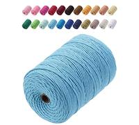 GOHOF Macrame Cord 3mm x 200m Premium Cotton Macrame Rope, 4 Strand Twisted Soft Cotton Cord, One of The Most Perfect Materials for Macrame Art, Cotton String Without Chemicals (Sky Blue)