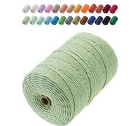 GOHOF Macrame Cord 3mm x 200m Premium Cotton Macrame Rope, 4 Strand Twisted Soft Cotton Cord, One of The Most Perfect Materials for Macrame Art, Cotton String Without Chemicals (Pea Green)