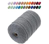 GOHOF Macrame Cord 3mm x 200m Premium Cotton Macrame Rope, 4 Strand Twisted Soft Cotton Cord, Perfect for Macrame Art, Dark Grey