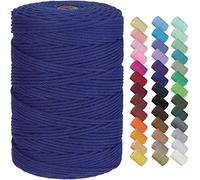 GOHOF Macrame Cord 3mm x 300m Premium Cotton Macrame Rope, 4 Strand Twisted Soft Cotton Cord, One of The Most Perfect Materials for Macrame Art, Cotton String Without Chemicals (Dark Blue)
