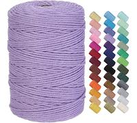 GOHOF Macrame Cord 3mm x 300m Premium Cotton Macrame Rope, 4 Strand Twisted Soft Cotton Cord, One of The Most Perfect Materials for Macrame Art, Cotton String Without Chemicals (Light purple)