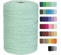 GOHOF Macrame Cord 3mm x 300m Premium Cotton Macrame Rope, 4 Strand Twisted Soft Cotton Cord, One of The Most Perfect Materials for Macrame Art, Cotton String Without Chemicals(Mint)
