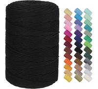 GOHOF Macrame Cord 3mm x 300m Premium Cotton Rope, 4 Strand Twisted Soft for Macrame Art, String Without Chemicals (Black)