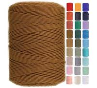 GOHOF Macrame Cord 3mm x 450m Premium Cotton Macrame Rope, 4 Strand Twisted Soft Cotton Cord, One of The Most Perfect Materials for Macrame Art, Cotton String Without Chemicals (Caramel Colour)