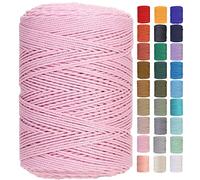 GOHOF Macrame Cord 3mm x 450m Premium Cotton Macrame Rope, 4 Strand Twisted Soft Cotton Cord, One of The Most Perfect Materials for Macrame Art, Cotton String Without Chemicals (Light Pink)