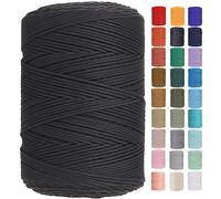 GOHOF Macrame Cord 3mm x 450m Premium Cotton Macrame Rope, 4 Strand Twisted Soft Cotton Cord, Perfect for Macrame Art (Black)