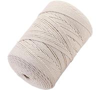 GOHOF Macrame Cord 3mm x 500m Premium Cotton Macrame Rope, 4 Strand Twisted Soft Cotton Cord, One of The Most Perfect Materials for Macrame Art, Cotton String Without Chemicals (Beige)
