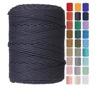 GOHOF Macrame Cord 4mm x 310m Premium Cotton Macrame Rope, 4 Strand Twisted Soft Cotton Cord, One of The Most Perfect Materials for Macrame Art, Cotton String Without Chemicals (Black)