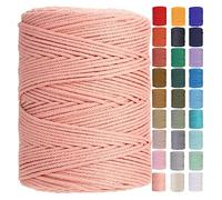 GOHOF Macrame Cord 4mm x 310m Premium Cotton Macrame Rope, 4 Strand Twisted Soft Cotton Cord, One of The Most Perfect Materials for Macrame Art, Cotton String Without Chemicals (Brick Pink)