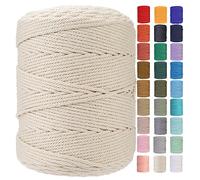GOHOF Macrame Cord 4mm x 310m Premium Cotton Rope, 4 Strand Twisted Soft for Macrame Art, String Without Chemicals (Beige)