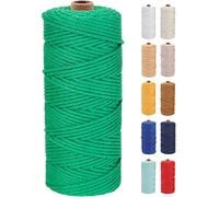 GOHOF Premium Cotton Macrame Cord, 3mm x 100m, 4 Strand Twisted, Dark Green