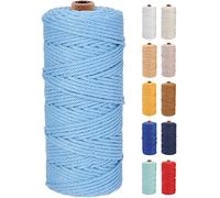 GOHOF Premium Cotton Macrame Rope, 3mm x 100m, 4 Strand Twisted, Sky Blue
