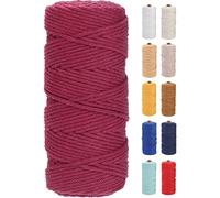 GOHOF Premium Cotton Macrame Rope, 3mm x 100m, 4 Strand Twisted, Wine Red