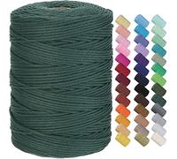 GOHOF Premium Cotton Macrame Rope, 3mm x 300m, 4 Strand Twisted, Deep Green
