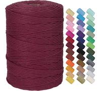 GOHOF Premium Cotton Macrame Rope, 3mm x 300m, 4 Strand Twisted, Wine Red