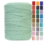 GOHOFMacrame Cord 3mm x 450m Premium Cotton Rope, 4 Strand Twisted Soft, Ideal for Macrame Art, Cotton String Without Chemicals (Mint)