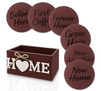 GoHoKi Housewarming Gifts for New Home: Farmhouse Wood Coaster Set for Coffee Table Decor - First Coffee/New Beginning/Forever Home/Grow Here/Breathe Here/Belong Here