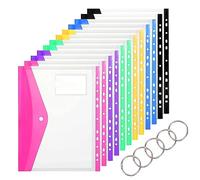 Gohytal 12PCS A4 Plastic Wallets Punched Pockets, A4 Folders Wallet Document Files Popper Wallets with Snap Button and Label Pocket Side, Popper Wallets Envelope Folders for Home/Office/School/Travel