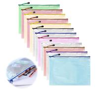 Gohytal A4 Zip Lock Bags Document Wallet, 12/24 PCS A4 Plastic Folders with Zipper, Multi-Color Translucent, Durable, Easy to Carry, Perfect for School/Office/Homework/Travel Storage