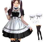 Gohytal Anime French Maid Outfit - Lolita Fancy Queen Princess Dress Cosplay Gloves Socks Set, Girl Sweet Kawaii Costume, Halloween Party Dress (L)