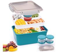 Gohytal Bento Lunch Box, Salad Lunch Container with 5 Compartment Tray, Salad Bowl/w Dressing Container, Large 1900ml Lunch Box, Meal Prep to Go Containers for Food Fruit Snack for Adult Kid - Green