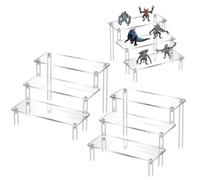 Gohytal Clear Acrylic Display Stand, 2 Pack 3 Tier Transparent Display Risers Stand, Perfume Stand, Plastic Organiser for Cupcake, Dessert, Perfume, Nail Polish, Makeup, Condiment Display Stand