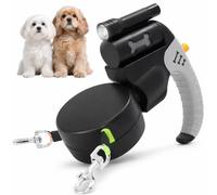 Gohytal Double Lead 3 Metres for 2 Dogs, Extendable Lead for Dogs with LED Light, 360° Tangle-Free Lead Extension and Quick Brake Button, Suitable for Medium Small Dogs
