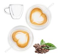 Gohytal Double Walled Coffee Cups Glasses Mugs, 2 Pcs Heart Cappuccino Latte Tea Cups, Heat Resistant Cup Drinking Glasses 250ML Coffee Cup, Mothers Day Valentines Birthday Gifts for Women Mum New Mom