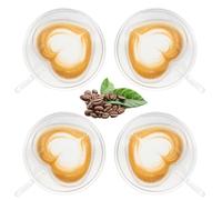 Gohytal Double Walled Coffee Glasses Mugs, 4x250ml Heart Cappuccino Latte Macchiato Glasses Cups/w Handle, Heat Resistant Glasses for Coffee Tea Milk Juice Ice Cream, Clear Mug for Hot & Cold Drink