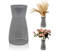 Gohytal Glass Vase 20cm, Clear Flower Vase for Living Room, Home, Office or Wedding, Clear Flower Jug Pampas Decor Simplistic Gifting Flowera Tulip Rose, Rustic Décor for Farmhouse (Grey)