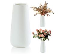 Gohytal Glass Vase 20cm, Clear Flower Vase for Living Room, Home, Office or Wedding, Clear Flower Jug Pampas Decor Simplistic Gifting Flowera Tulip Rose, Rustic Décor for Farmhouse (White Ceramic)