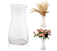 Gohytal Glass Vase 20cm, Clear Flower Vase for Living Room, Home, Office or Wedding, Clear Flower Jug Pampas Decor Simplistic Gifting Flowera Tulip Rose, Rustic Décor for Farmhouse (Transparent)