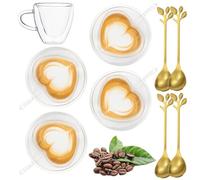 Gohytal Heart Shape Double Walled Coffee Glasses Mugs, 180ml Cappuccino Latte Macchiato Glasses Cups with Handle Borosilicate Heat Resistant Glass Cups for Coffee Tea Milk Juice Ice Cream (4)