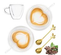 Gohytal Heart Shape Double Walled Coffee Glasses Mugs, 180ml Cappuccino Latte Macchiato Glasses Cups with Handle Borosilicate Heat Resistant Glass Cups for Coffee Tea Milk Juice Ice Cream (2)