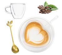 Gohytal Heart Shape Double Walled Coffee Glasses Mugs, 180ml Cappuccino Latte Macchiato Glasses Cups with Handle Borosilicate Heat Resistant Glass Cups for Coffee Tea Milk Juice Ice Cream (1)