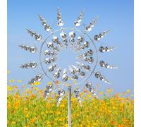 Gohytal Metal Windmill, 3D Unique and Magic Metal Windmill, Outdoor Wind Spinner, Wind Spinner, Wind Metal Catcher, Garden Stake Wind Chime for Garden (Silver)
