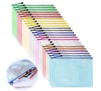 Gohytal Zip Plastic Wallets A4, 24PCS A4 Zip Lock Bags Document Wallet, Document Folders Plastic Pockets with Zipper for School/Office/Homework/Travel Storage Bags, A4 Plastic Folders Zip Wallets