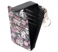 GOIACII RFID Slim Card Holder Wallet with ID Window Thin Bifold Wallet for Womens Zipper Coin Pocket, Goth Skull Black, Classic and Versatile