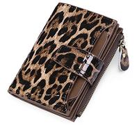 GOIACII RFID Women's Wallet Small Ladies Credit Card Holder Leather with Zipper Pocket, A02 Leopard Print Black, S, Retro