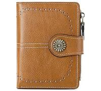 GOIACII Small Wallet for Women Double Foldable Credit Card Holder RFID Blocking with Zip Pocket, brown