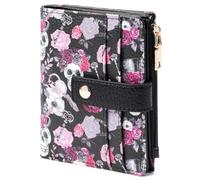 GOIACII Small Wallet for Women Leather Bifold Zipper Coin Pocket RFID Blocking Cute Credit Card Holder, Goth Skull Black, Cute and Versatile