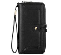 GOIACII Wallet for Women Ladies Wallets Billfold RFID Blocking Card Holder Long Double Zippers Clutch Purse Green, Large Wallet-Black, 7.48" x 4.33" x 1.18", Classic