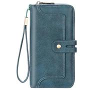 GOIACII Wallet for Women Ladies Wallets Billfold RFID Blocking Card Holder Long Double Zippers Clutch Purse Green, A04 Teal, 7.48" x 4.33" x 1.18", Classic